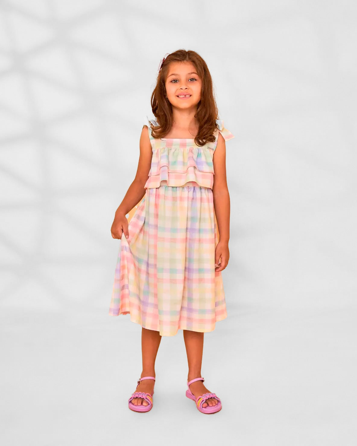 Vestido Infantil com Alça e Babado Xadrez Colorido - Mundo Coala