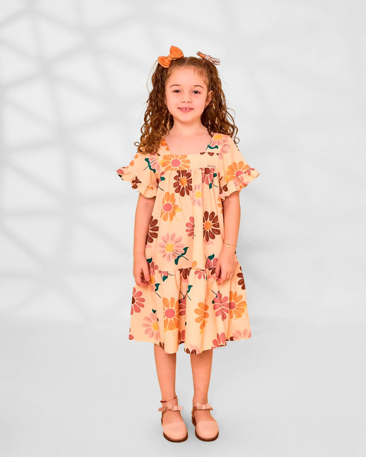 Vestido Infantil Estampado Floral Nude - Mundo Coala