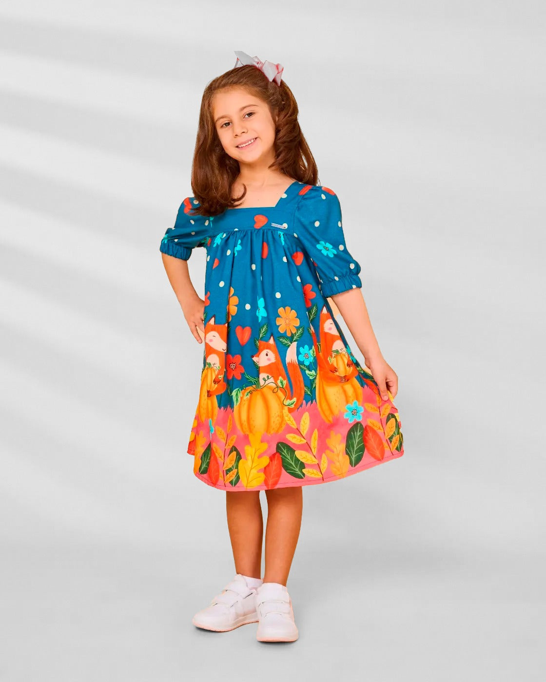 Vestido Infantil Estampado Raposa Azul - Mundo Coala